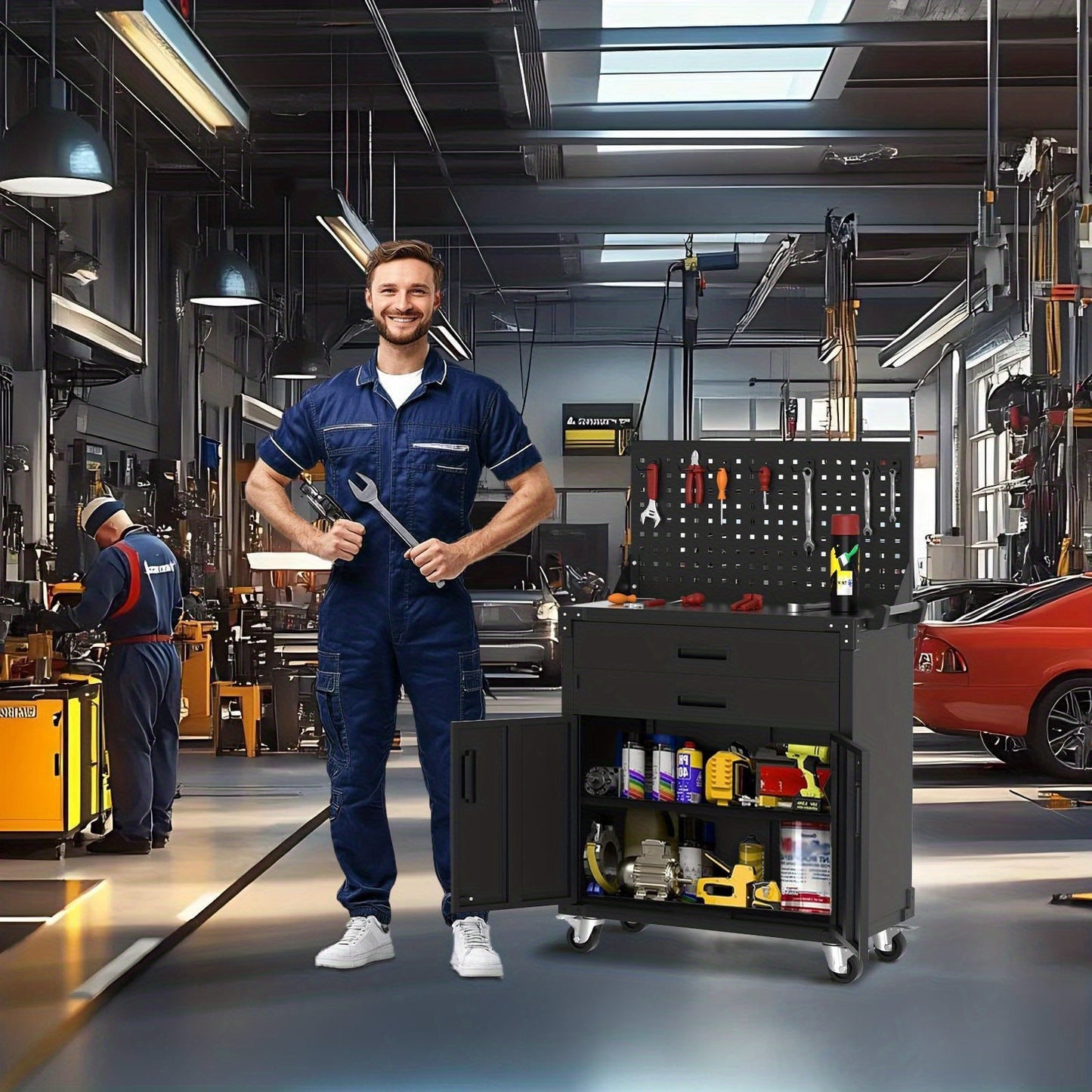 Gereedschapswagen – Werkplaatswagen – Gereedschapskast – Rolwagen – Toolcabinet – Zwaar Stalen Constructie – Verstelbare Planken & Pegboard