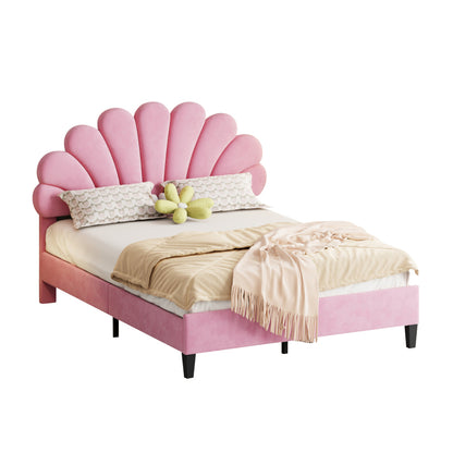 Tweepersoonsbed – Gestoffeerd Bed – Bedframe – Slaapbank – Opbergbed – 140x200 cm – Bloemvormig Hoofdbord – Zachte Velvet Bekleding