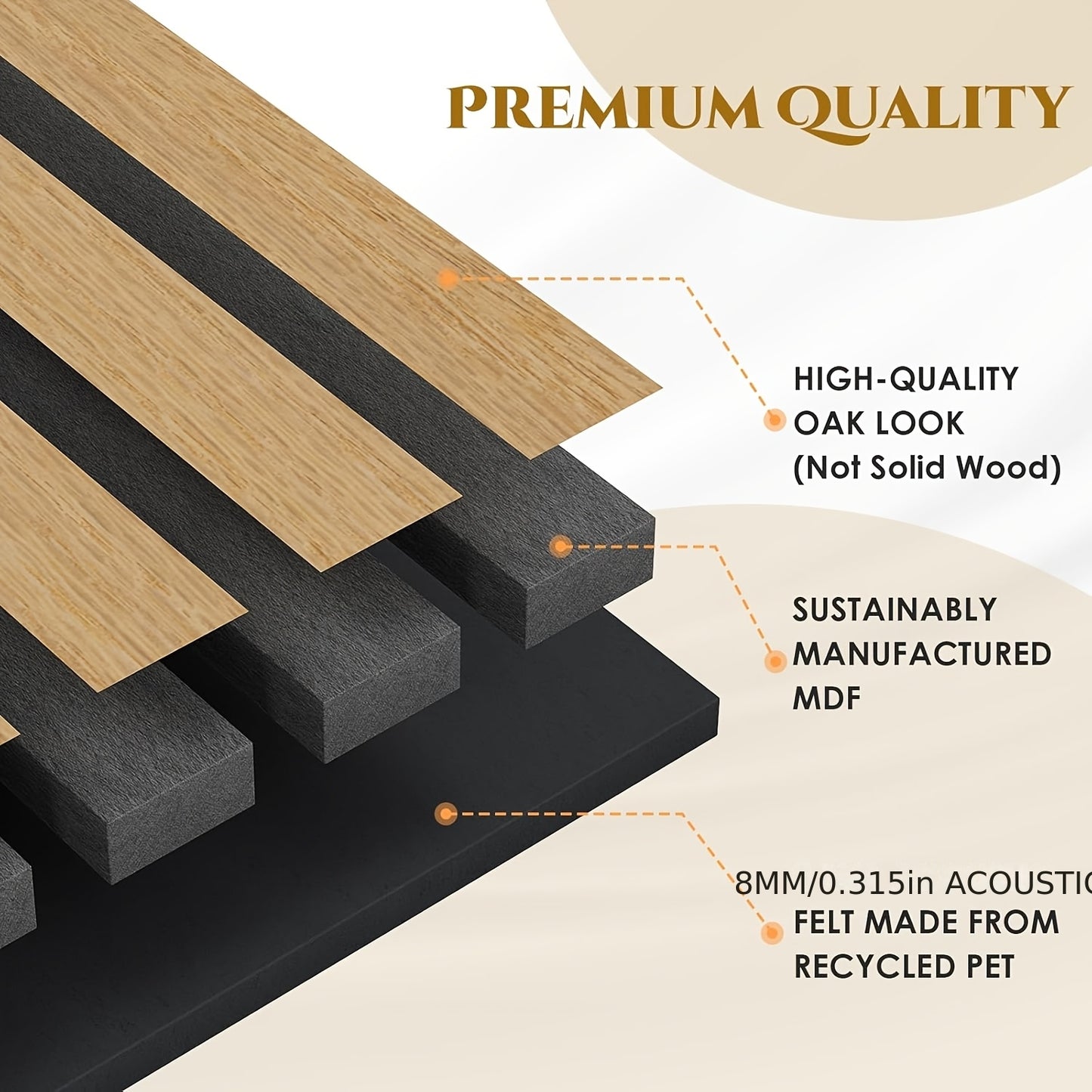 3D Acoustic Panels, Set OF 4, 120x60x2.1cm, Wood-look Wall Panels, Wall Cladding for Effective Sound Insulation, with Felt Soundproofing, for Living Room, Office, Recording Studio, Dressing Room