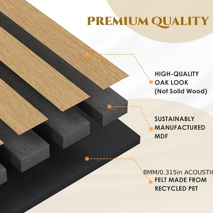 3D Acoustic Panels, Set OF 4, 120x60x2.1cm, Wood-look Wall Panels, Wall Cladding for Effective Sound Insulation, with Felt Soundproofing, for Living Room, Office, Recording Studio, Dressing Room