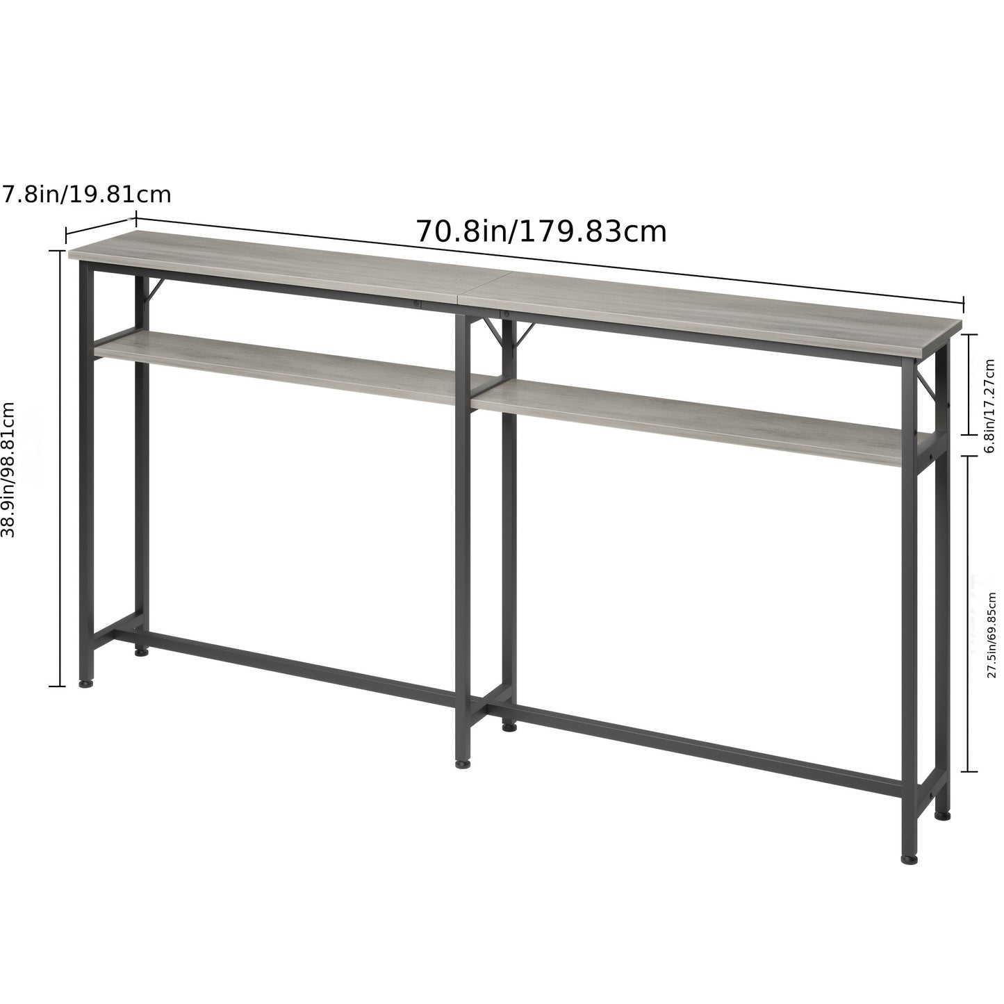 Sidetable – Consoletafel – Wandtafel – Haltafel – Bijzettafel – Industrieel Design – Extra Lang 180 cm – Met Metaal Frame & MDF Planken