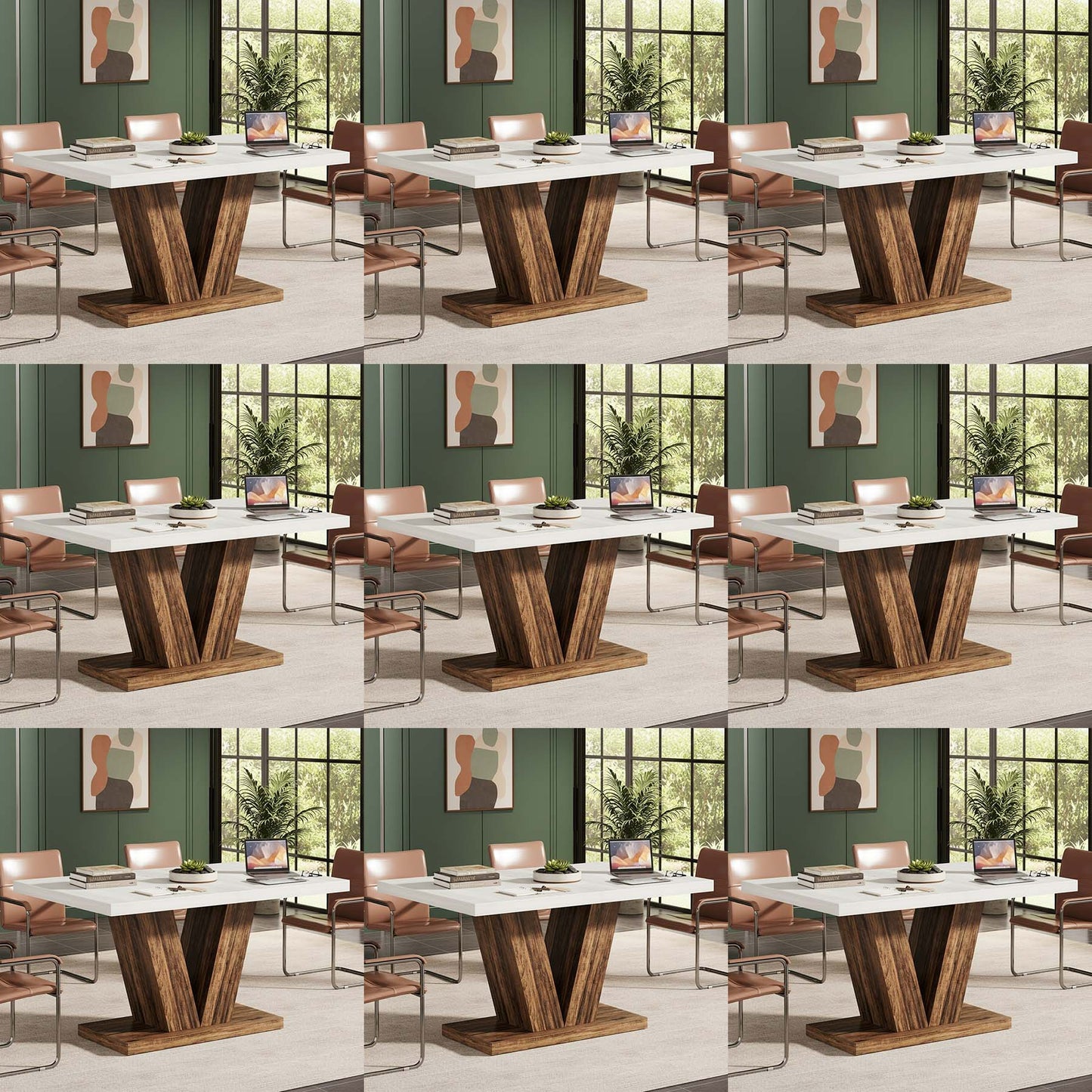 Eettafel – Tafel – Werktafel – Vergadertafel – Bureau – Wit Met Bruin Houten Frame – Compact 120 cm – Stevig En Slijtvast Hout