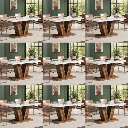 Eettafel – Tafel – Werktafel – Vergadertafel – Bureau – Wit Met Bruin Houten Frame – Compact 120 cm – Stevig En Slijtvast Hout