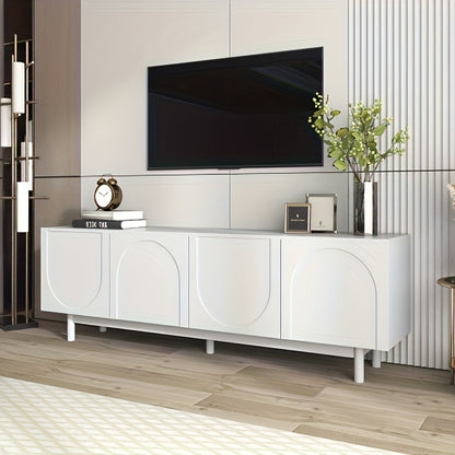 Bamboe TV-meubel – Tv Meubel – Tv Kast – Tv Dressoir – Tv Unit – Wit – Verstelbare Planken – Lichtgewicht Laag Design