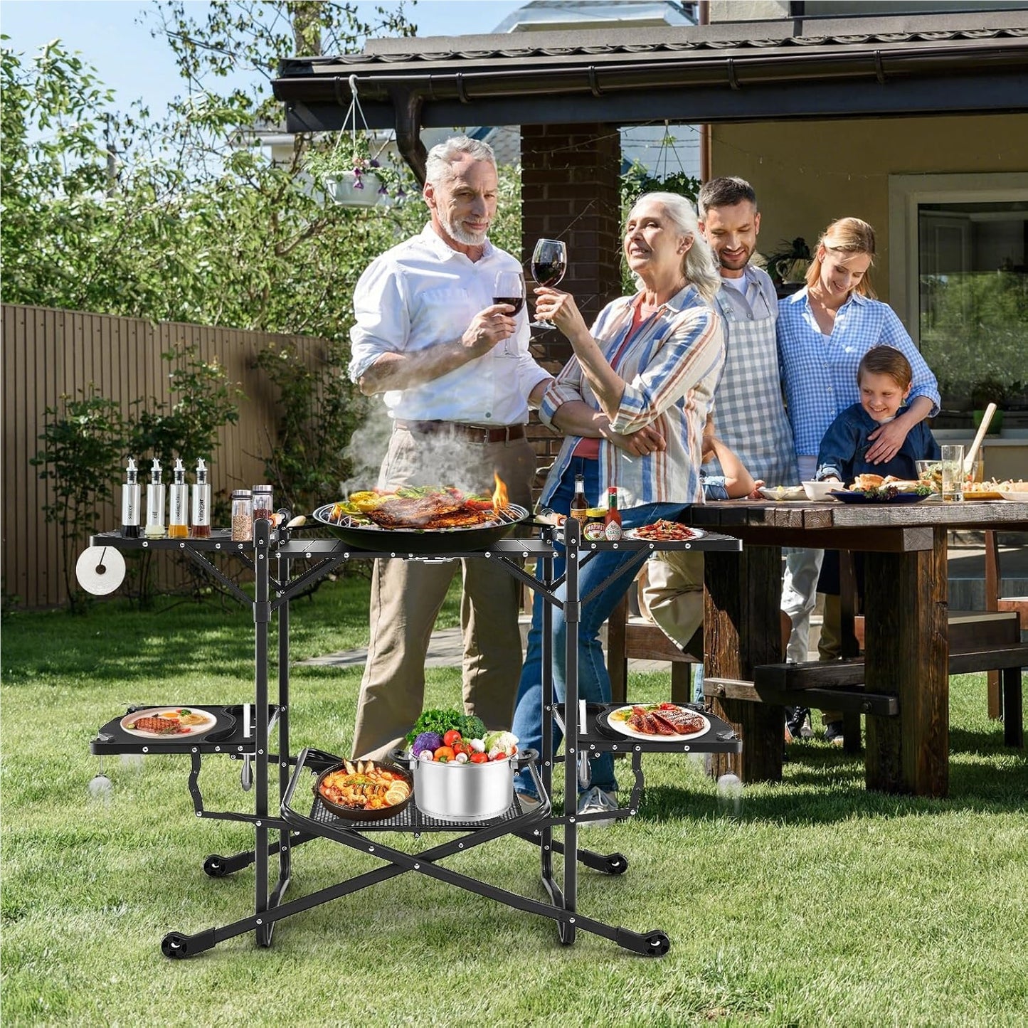 Campingkeuken – Kampeerkeuken – Reiskeuken – Campingkast – Buitenkeuken – Opvouwbaar – Aluminium Werkblad – 4 Inklapbare Zijtafels