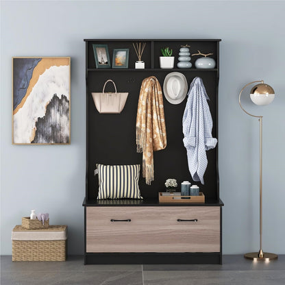 Garderobekast – Kapstok – Wandmeubel – Schoenkast – Opbergkast – Met 5 Dubbele Haken en Zitbank – Robuust Hout & Compact 100x40x160 cm