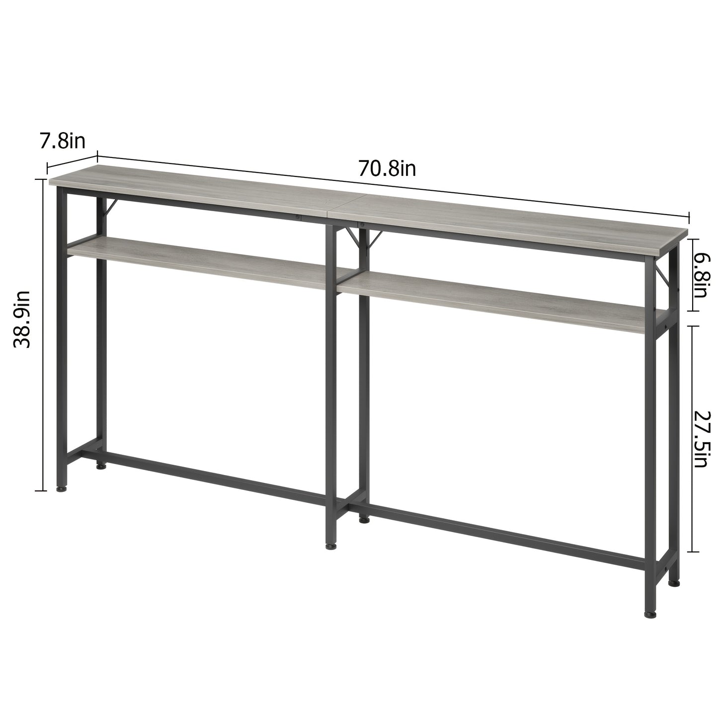 Sidetable – Bijzettafel – Wandtafel – Console Table – Meubel – Smal Lang Model – 2-laags Hardhouten Design – 179,8 cm Lang Achter Bank