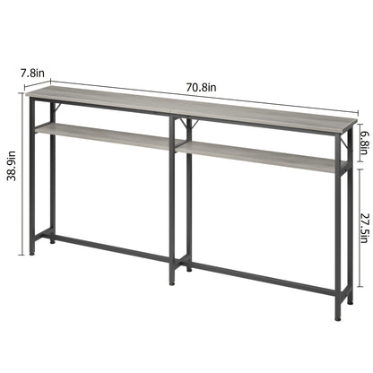Sidetable – Bijzettafel – Wandtafel – Console Table – Meubel – Smal Lang Model – 2-laags Hardhouten Design – 179,8 cm Lang Achter Bank