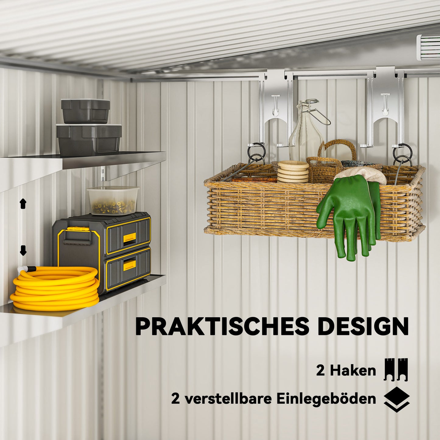 Metalen Opbergschuur – Tuinschuur – Gereedschapsschuur – Fietsenstalling – Opbergbox – Lichtgrijs – 2,81 m² – Corrosiebestendig Gegalvaniseerd Staal – Penthuisdak