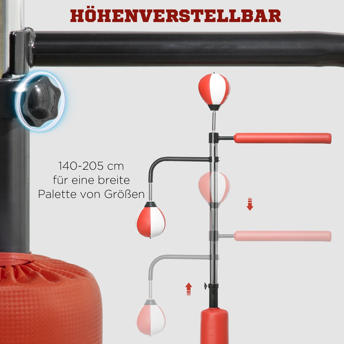 Bokszakstandaard – Bokszakhouder – Boksbalstandaard – Bokstrainer – Bokspaal – Verstelbare Hoogte 140-205 cm – 12 Zuignappen Voor Stabiliteit