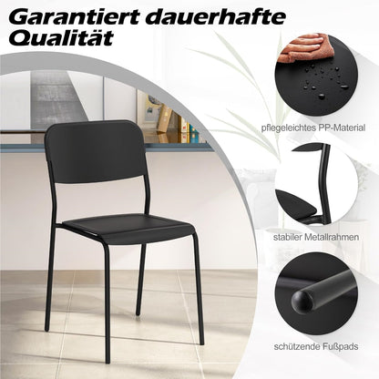 Stoel – Eetkamerstoel – Kuipstoel – Stapelstoel – Keukenstoel – Set Van 4 – Armless Design – Metalen Frame & PP Zitting