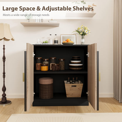 Dressoir – Buffetkast – Opbergkast – Ladekast – Wandkast – Zwart Fluted Design – Verstelbare Planken – Hout en Metaal – Compact 69 cm Hoog
