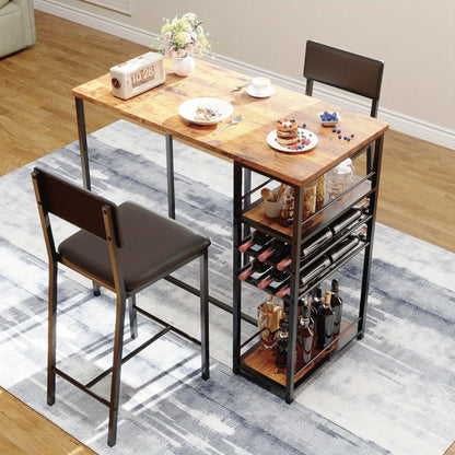 Space-Saving Small Dining Table Set with 2 Upholstered Chairs - Vintage Brown Bistro Table & Chairs for Apartment, Kitchen, or Home - Compact Meal Set with Seating, Easy Assembly Required