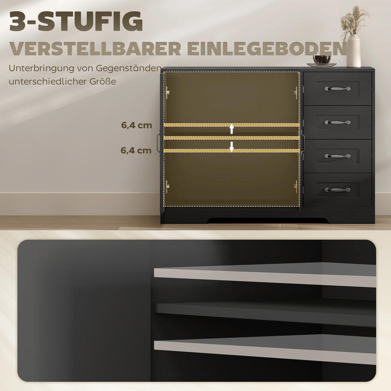 Dressoir – Sideboard – Ladekast – Opbergkast – Kast – Modern Zwart Design – 4 Lades & 1 Deurkast – Compact 105x40x76 cm