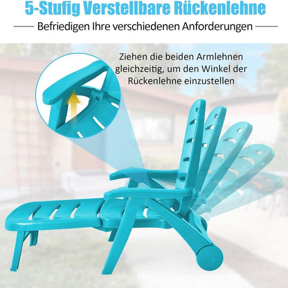 Verstelbare Zonneterrasstoel – Ligstoel – Tuinstoel – Strandstoel – Inklapbare Stoel – 5-Standen Rugleuning – Weerbestendig PP-Materiaal – Turquoise