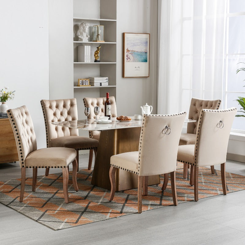 Eetkamerstoelen – Stoelen – Dining Chairs – Zithoekstoelen – Retro Stoelen – Set Van 6 Camel Beige – Fluweelachtige Bekleding – Massief Houten Poten