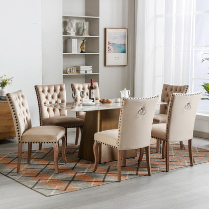 Eetkamerstoelen – Stoelen – Dining Chairs – Zithoekstoelen – Retro Stoelen – Set Van 6 Camel Beige – Fluweelachtige Bekleding – Massief Houten Poten