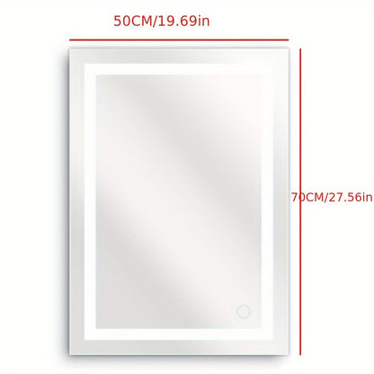Bath Mirror, Wall Mounted Bathroom Mirror, Black Frame, 50x70cm, Cool White, 6500k