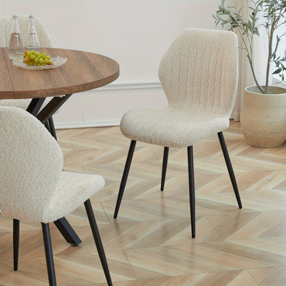 Eetkamerstoel – Kuipstoel – Keukenstoel – Stoel – Dinerstoel – Mid-Century Modern – Linnen Bekleding – Metalen Frame – Ergonomische Rugleuning – Set van 4 – Beige Bruin