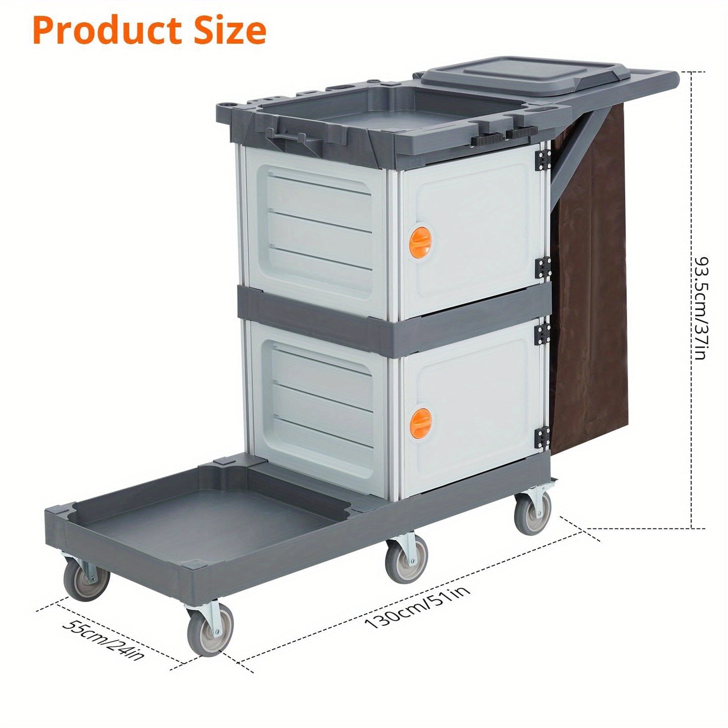 Schoonmaakkar – Schoonmaaktrolley – Schoonmaakwagen – Poetskar – Poetswagen – 2 Kastjes & 3 Planken – Draagvermogen 136 kg – 6 Zwenkwielen – Duurzaam PP Materiaal – Afneembare Vinyl Tas – Ergonomisch Handvat
