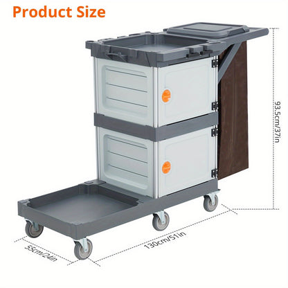Schoonmaakkar – Schoonmaaktrolley – Schoonmaakwagen – Poetskar – Poetswagen – 2 Kastjes & 3 Planken – Draagvermogen 136 kg – 6 Zwenkwielen – Duurzaam PP Materiaal – Afneembare Vinyl Tas – Ergonomisch Handvat