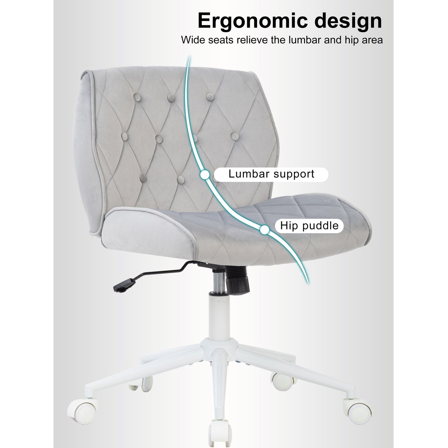 Ergonomische Bureaustoel – Office Chair – Make-up Stoel – Werkstoel – Draaistoel – Faux-suède Bekleding – Verstelbare Hoogte – 12° Schommelfunctie – 360° Draaibaar – Grijs