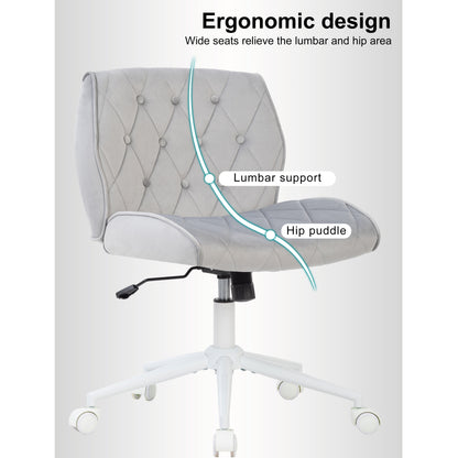 Ergonomische Bureaustoel – Office Chair – Make-up Stoel – Werkstoel – Draaistoel – Faux-suède Bekleding – Verstelbare Hoogte – 12° Schommelfunctie – 360° Draaibaar – Grijs