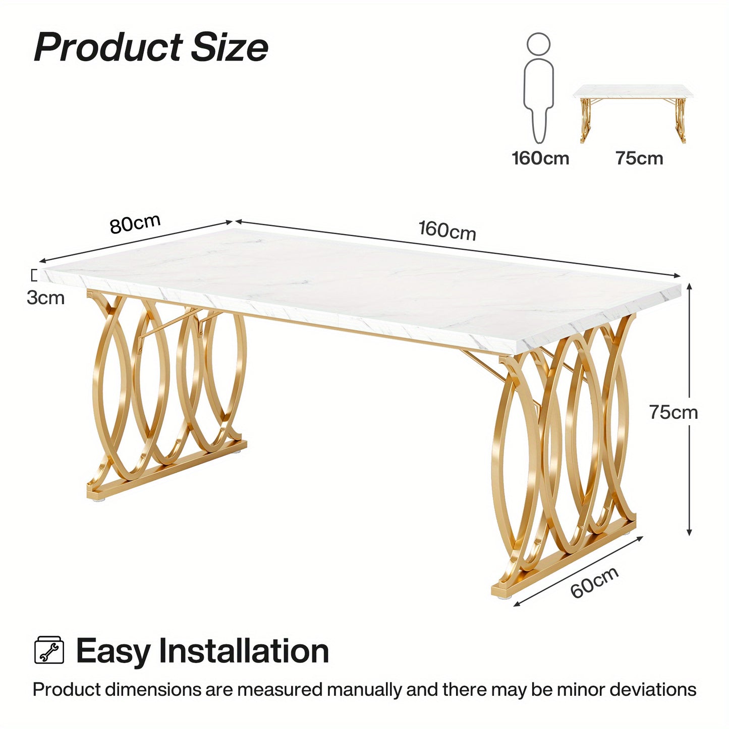 Bureau – Werkplektafel – Computertafel – Kantoorbureau – Vergadertafel – Wit-Gouden Design – Robuust Metaal Frame – 160 cm Breed – Verstelbare Voetjes