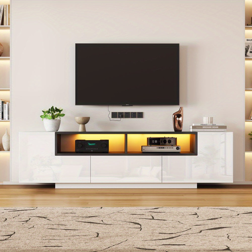 Tv Meubel – TV Kast – TV Dressoir – TV Stand – Entertainment Center – L-vormig Ontwerp – Geschikt voor 75 Inch – Hoogglans Wit Zwart – Vrijstaand Met Opberglades