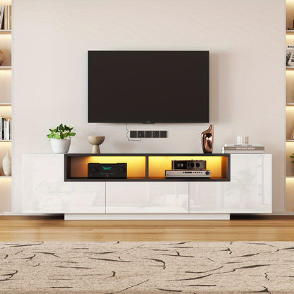 Tv Meubel – TV Kast – TV Dressoir – TV Stand – Entertainment Center – L-vormig Ontwerp – Geschikt voor 75 Inch – Hoogglans Wit Zwart – Vrijstaand Met Opberglades