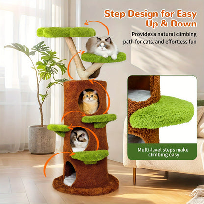 Bingopaw Cat Tree 148cm, Sturdy and Durable Cat Scratching Post, Cat Furniture with Toy Ball and Cat Condo, Cat Climbing Tree, Cat House, Cat Scratching Tower, Solid Wood Material, Large Cat Trees for Indoor Cats, Cat Tree fo