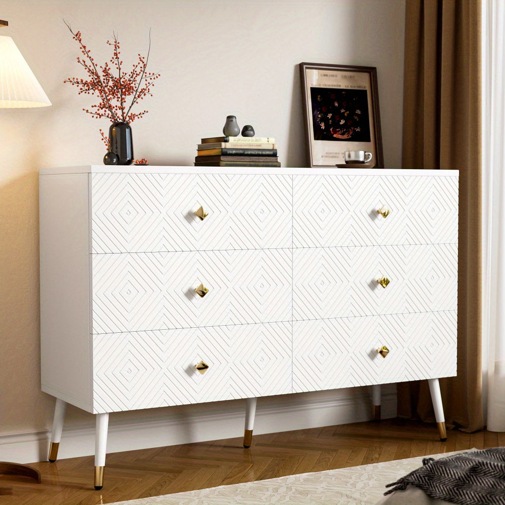 Ladeblok – Ladekast – Ladeblok Bureau – Rolcontainer – Ladekast Met Lades – 6 Lades – Wit Met Gouden Handgrepen – Direct Gebruiksklaar