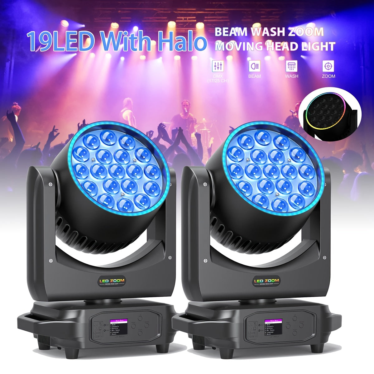Moving Head – LED Moving Head – Moving Head Licht – Disco Licht – DJ Verlichting – Set van 2 – 380W RGBW LED – Zoomfunctie en DMX-Compatibel