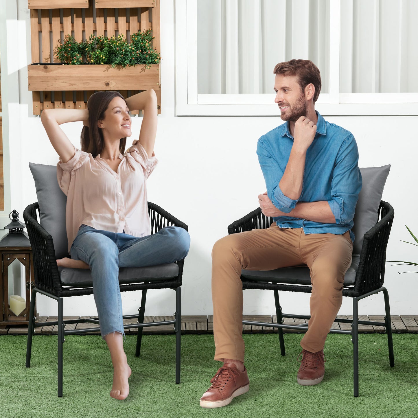 Boho Tuinstoelen Set – Tuinstoel Balkonstoel – Loungestoel Terrasstoel – Tuinmeubel Zwart – Set Van 2 Stoelen – Afneembare Kussenhoezen – Weerbestendig Metalen Frame