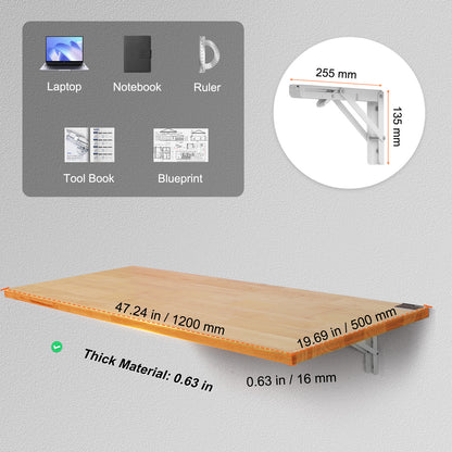 Vouwtafel – Klaptafel – Inklapbare Tafel – Wandbureau – Wandtafel – Rubberwood Hout – Draagkracht 225 kg – Slow-Close System