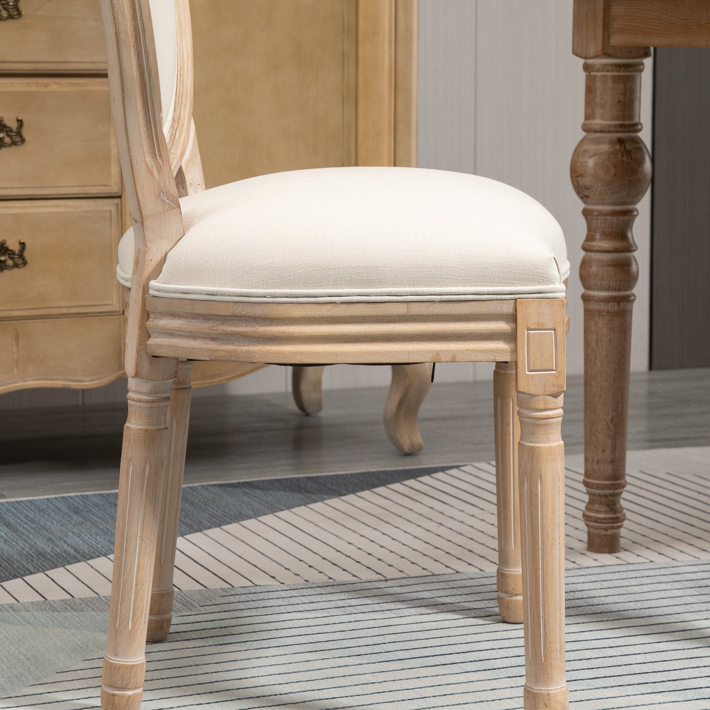 Eetkamerstoel – Keukenstoel – Stoel – Vintage Stoel – Set van 2 – Franse Stijl Met Ronde Rugleuning – Comfortabele Dikke Foam Zitting – Stevig Rubberwood Frame Met Verstelbare Anti-Slip Voetjes