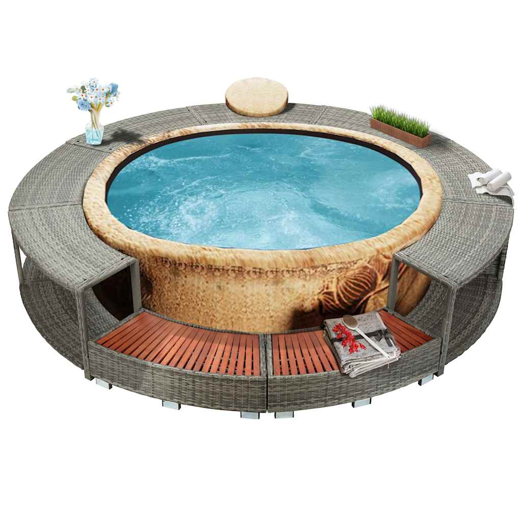 Hot Tub Afwerkset – Spa Rand Bescherming – Jacuzzi Ombouwset – Hot Tub Renovatie Kit – Zwarte Spa Accessoires – Waterbestendig Eucalyptus Hout – Ingebouwde Opbergruimte Met Batterijvak - Grijs