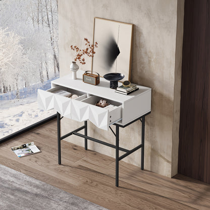 Moderne Sidetable – Haltafel – Wandtafel – Opbergtafel – Console Tafel – Geometrisch 3D Ladesysteem – Wit Met Zwarte Poten