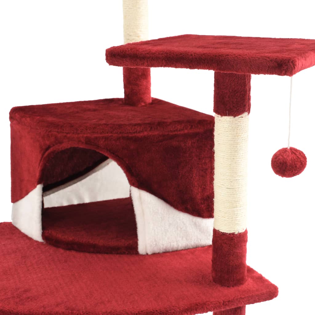 Kattentoren – Krabpaal – Klimmeubel – Kattenboom – Kattenhuis – Sisal Krabpalen – Zachte Polyester Bekleding – Rood-Wit