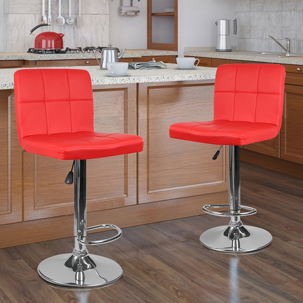 Barkrukken – Barstoelen – Keukenkruk – Stoel – Kruk – Set Van 2 – Verstelbare Zithoogte 92-112 cm – 360° Draaibaar – Ergonomische Rugleuning – Stalen Frame Met Antislipvoet – Rood Kunstleer – Comfortabel & Duurzaam