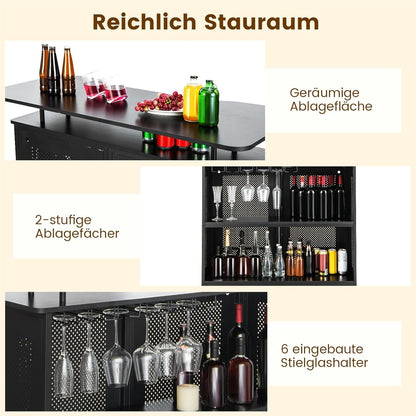 Bartafel – Barmeubel – Keukentafel – Tafel Met Opbergruimte – Zwarte Metalen Frame – Verstelbare Poten – 120 x 50 x 106,5 cm – Inclusief Voetsteun