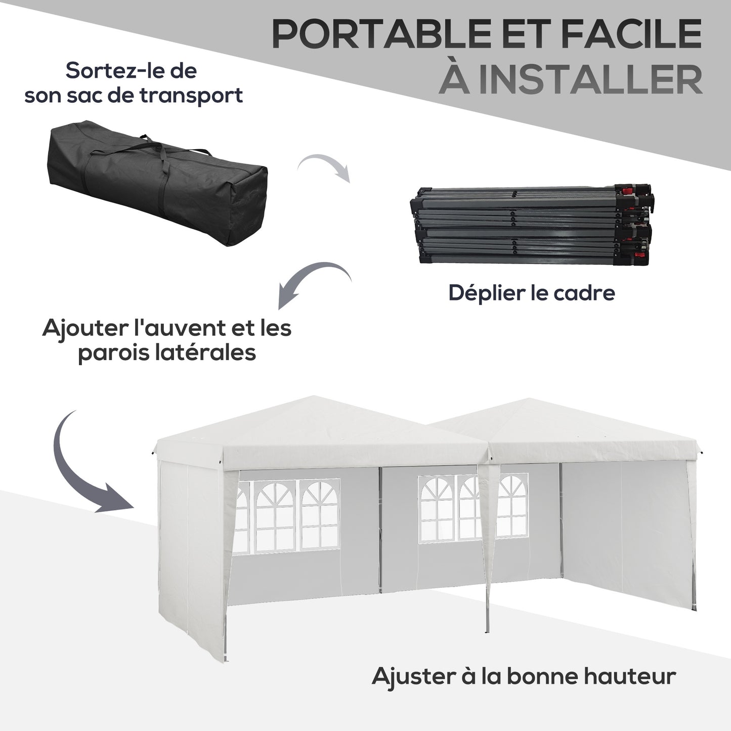 Partytent – Tuinpaviljoen – Paviljoen – Tuinentent – Easy-up Tent – 6x3 Meter – Verstelbare Hoogte – Waterdicht Oxford Doek – Met Zijwanden – Draagtas met Wieltjes