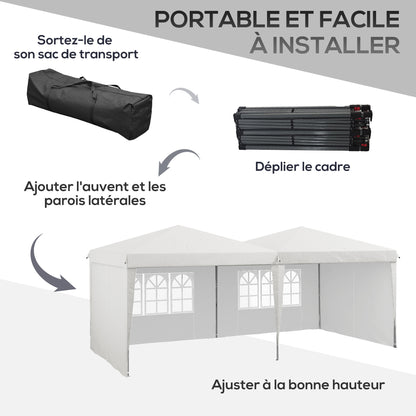 Partytent – Tuinpaviljoen – Paviljoen – Tuinentent – Easy-up Tent – 6x3 Meter – Verstelbare Hoogte – Waterdicht Oxford Doek – Met Zijwanden – Draagtas met Wieltjes