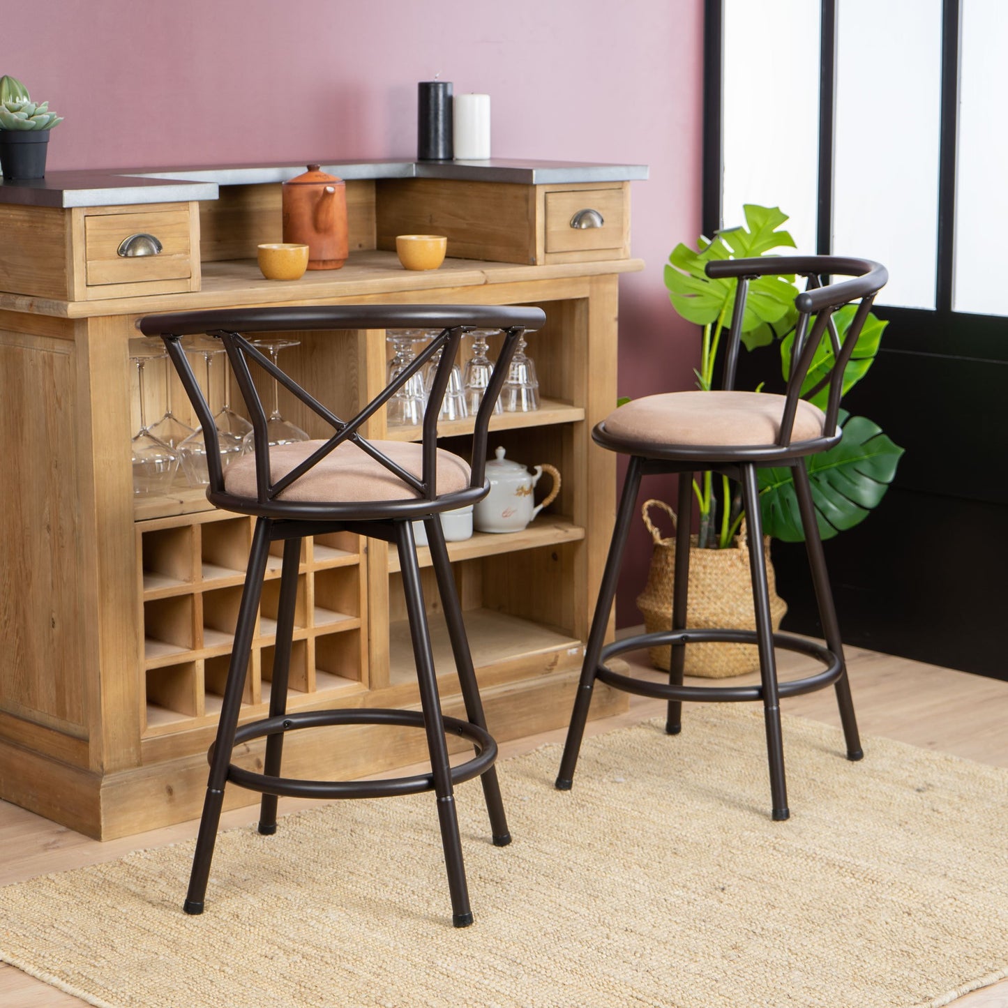 Barstoelen – Barstoelen Met Rugleuning – Keukenstoelen – Barkrukken – Draaistoelen – 63 cm Zithoogte – 360° Draaibaar Met Voetsteun