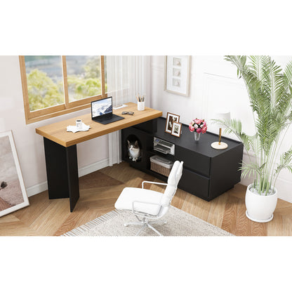 Hoekbureau – Bureau – L-vormig Bureau – Bureau Met Lade – Computerbureau – Zwart – XL Huisdierhuisje – Ruimtebesparend Ontwerp – Flexibele Montage