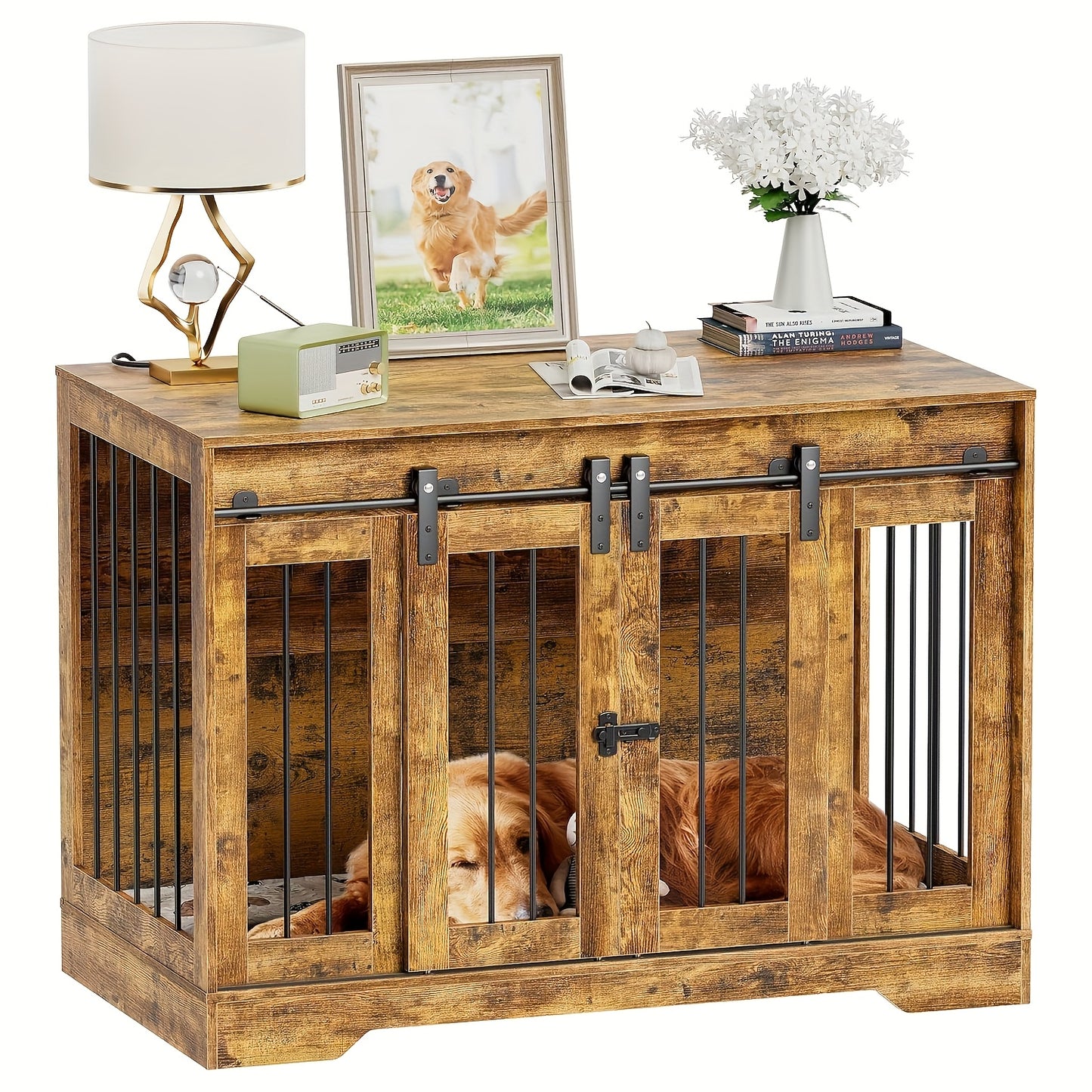 Hondenbench – Hondenkooi – Hondenhok – Hondenbench Meubel – Hondenkooi Hout – Dubbele Schuifdeuren – Stevig Houten Meubel 105x58x75,4 cm