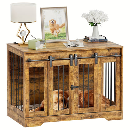Hondenbench – Hondenkooi – Hondenhok – Hondenbench Meubel – Hondenkooi Hout – Dubbele Schuifdeuren – Stevig Houten Meubel 105x58x75,4 cm