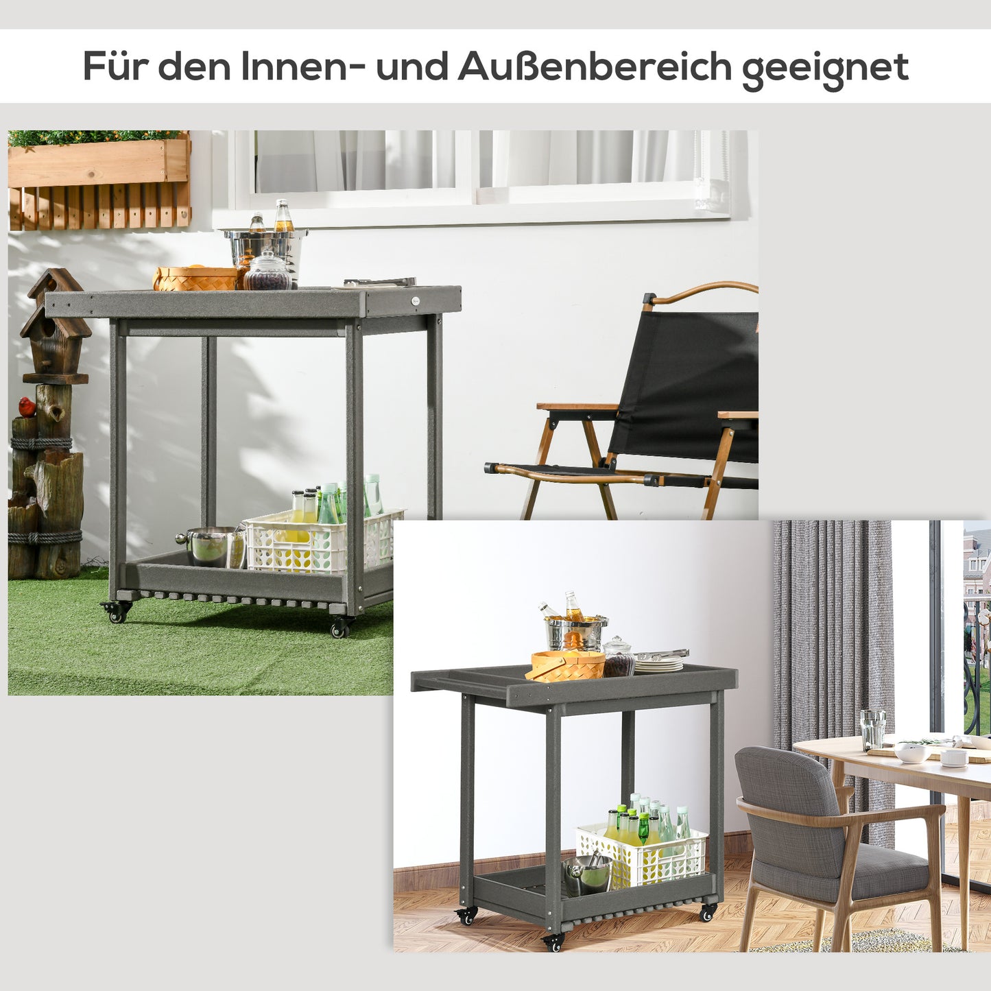 Tuinwagen – Tuintrolley – Serveerwagen – Bolderkar – Opbergen – 2 Ruime Planken – Water- en Corrosiebestendig HDPE