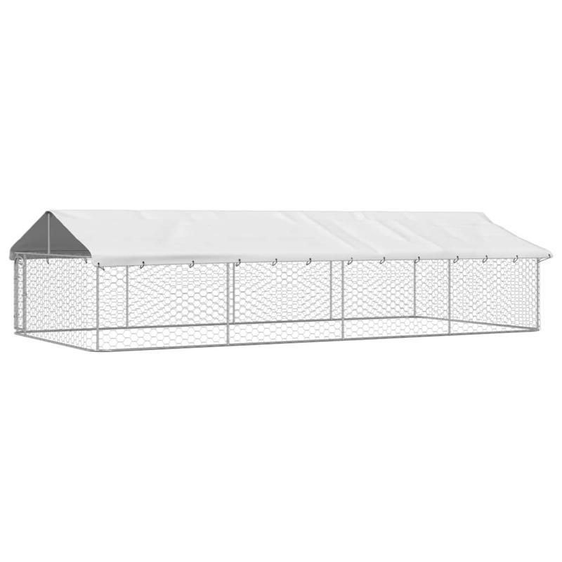 Buitenren – Dierenren – Hondenren – Kattenren – Metaalren – Zilver – Stevige Metalen Constructie – Vergrendelbaar Dak 600x300x150 cm