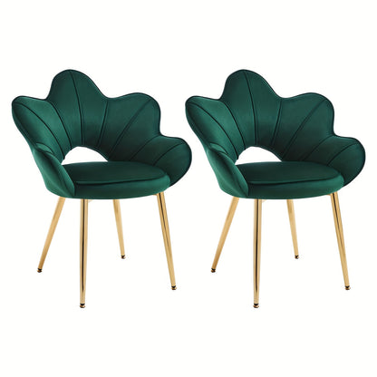 Loungefauteuil – Loungestoel – Relaxfauteuil – Fauteuil – Eetkamerstoel – Set van 2 – Velvet Fluweel – Ergonomische Bloemvormige Rugleuning – Gouden Metalen Frame